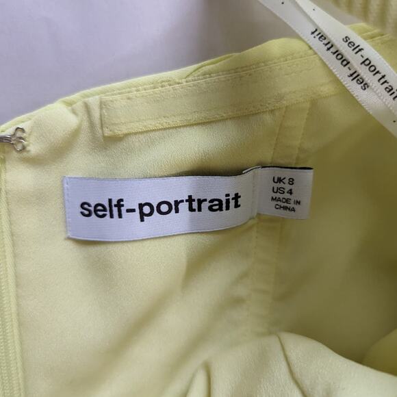 Self-Portrait Lime Cutout Ruched Mini Dress Long Sleeve Mesh Size 4 Preowned - Picture 6 of 15